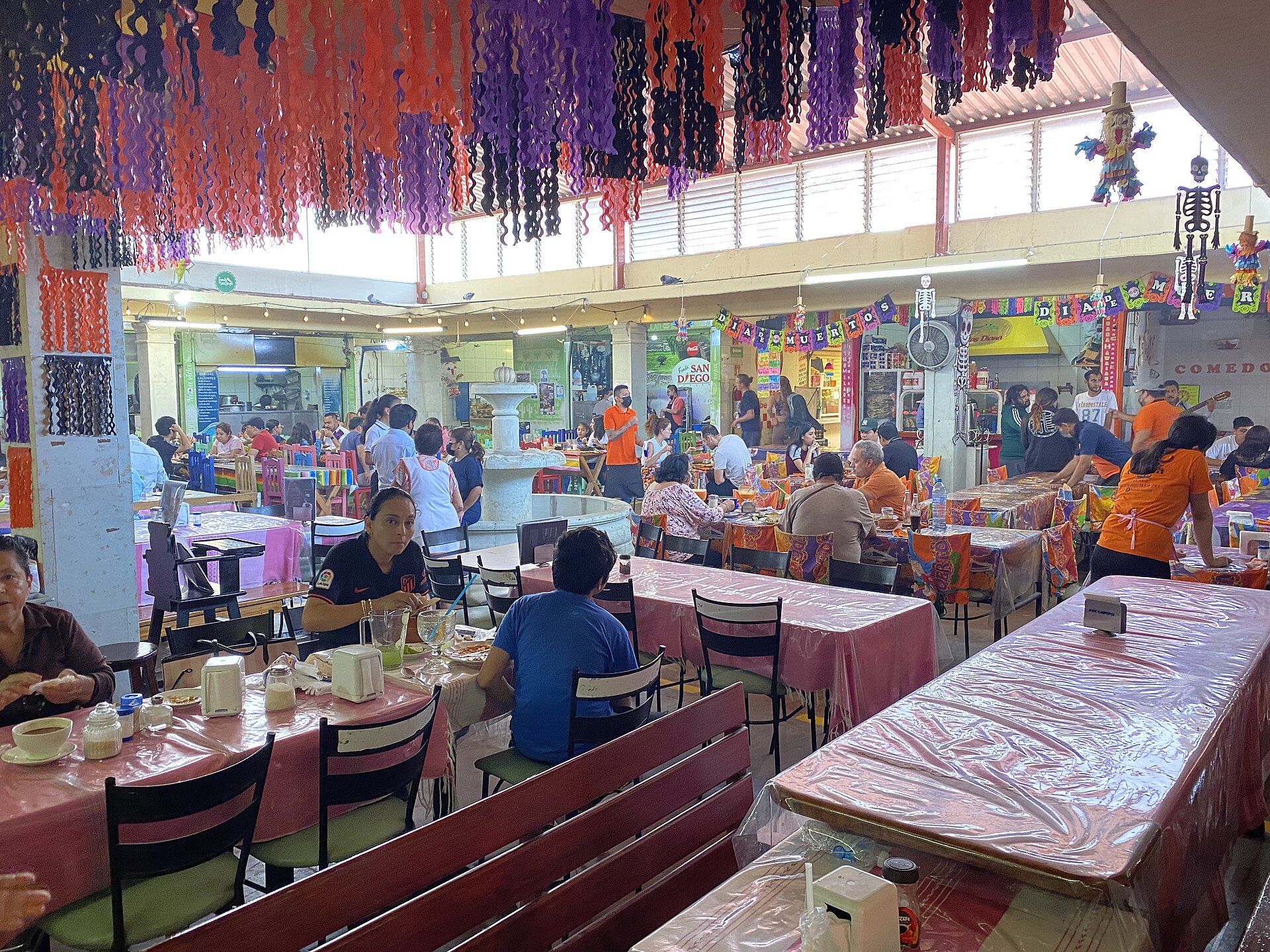 Food stalls inside Mercado de la Merced in Oaxaca