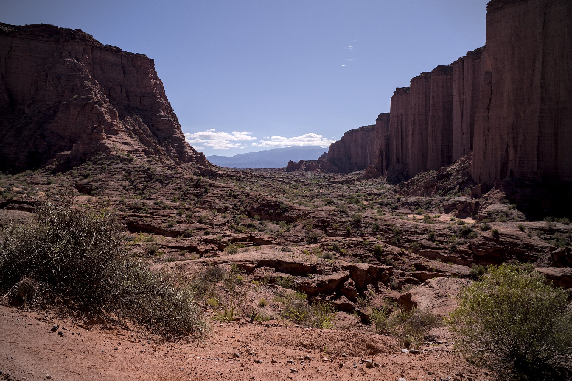 High red walls inside Talampaya canyon