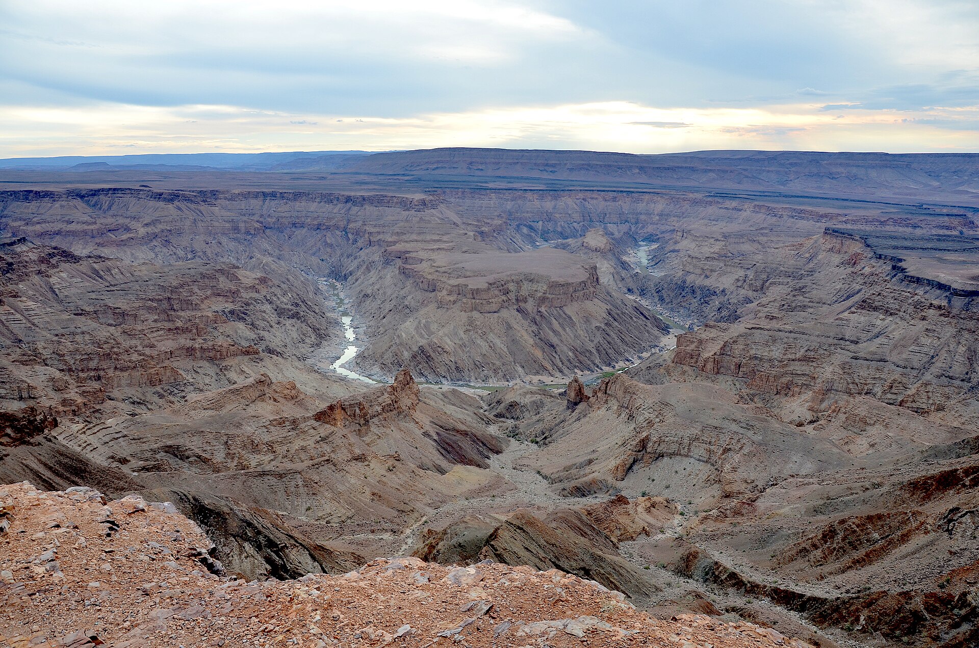 Layered walls and river bends in Fish River Canyon