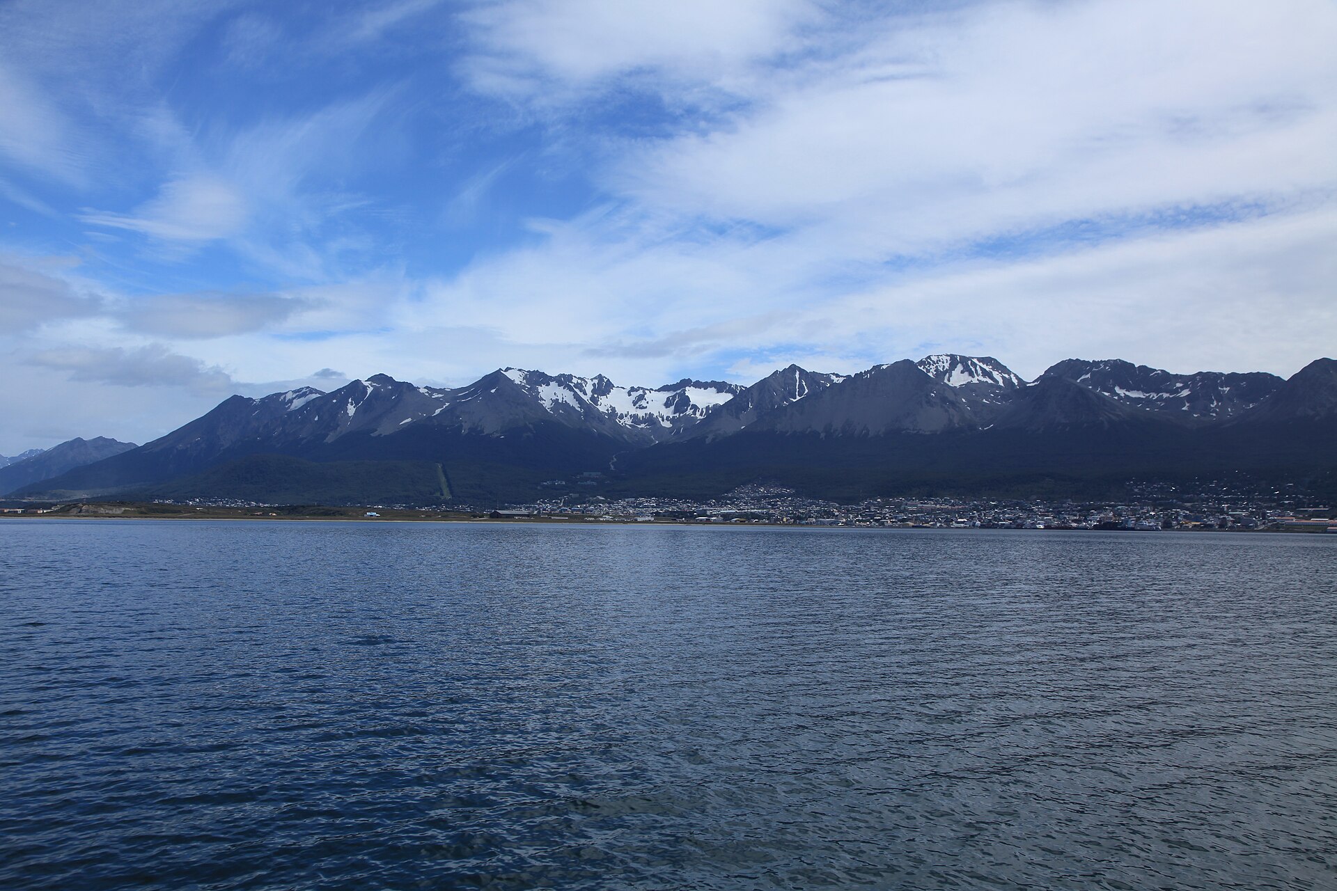 Ushuaia beneath mountains beside the Beagle Channel